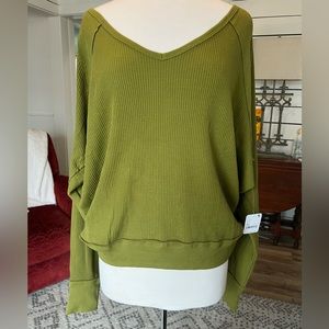 Free People Green Waffle Knit Oversized Top- size medium